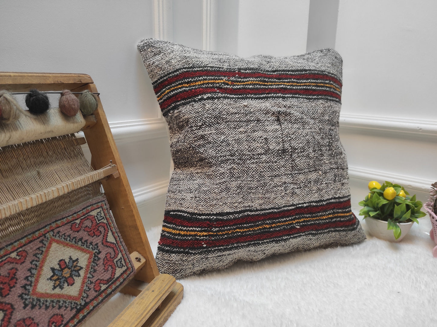 Handmade Kilim Pillow Cover: Upcycled Woven Rug, 18x18 Tribal Pillow