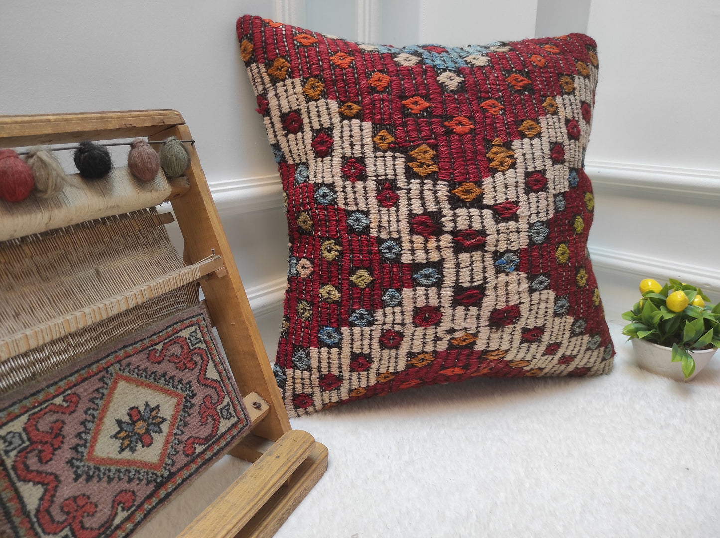 Handmade Kilim Pillow Cover: Upcycled Ethnic Woven Rug, 18x18 inch