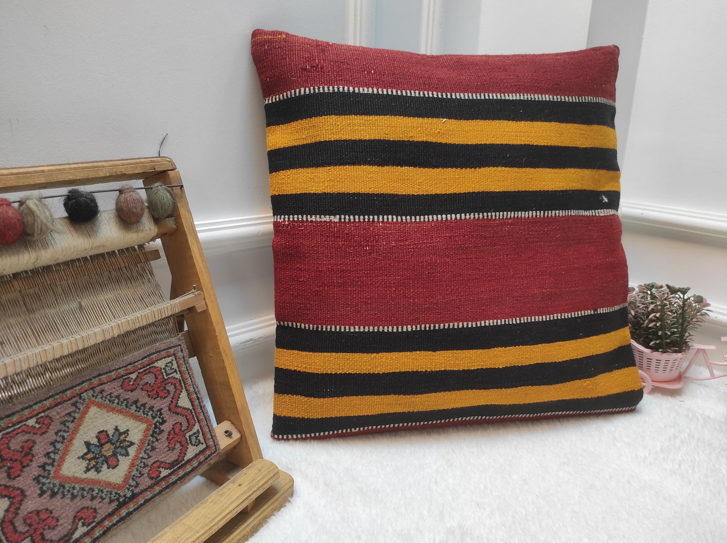Handmade Kilim Pillow Cover: Bohemian Woven Rug, 20x20