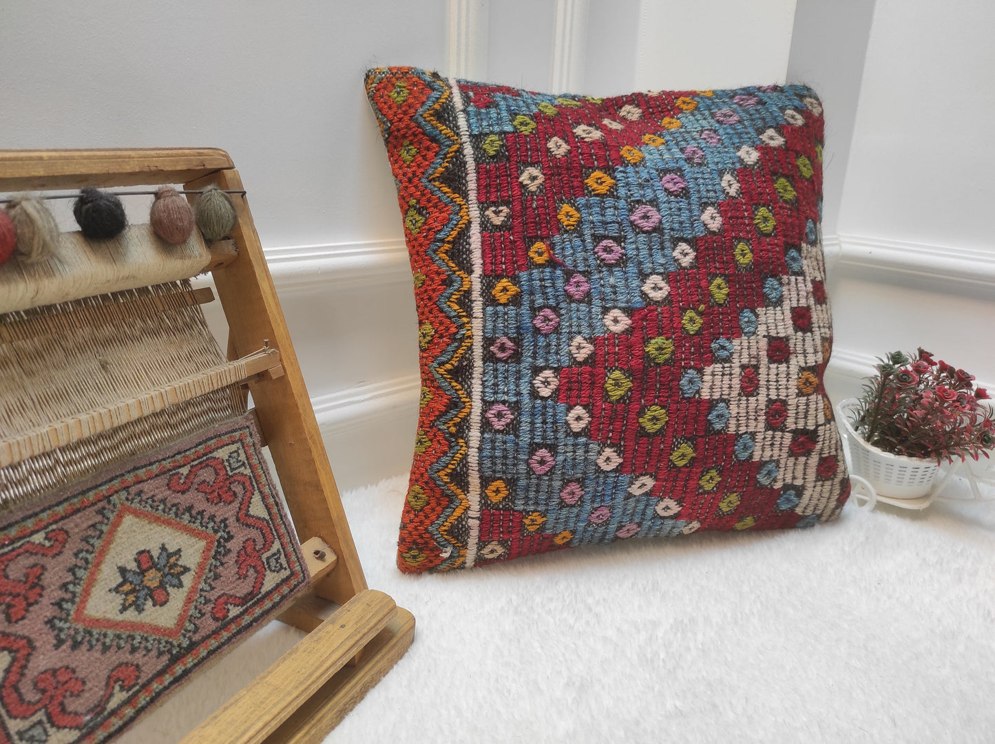 Handmade Kilim Pillow Cover: Upcycled Woven Rug, Bohemian Decor