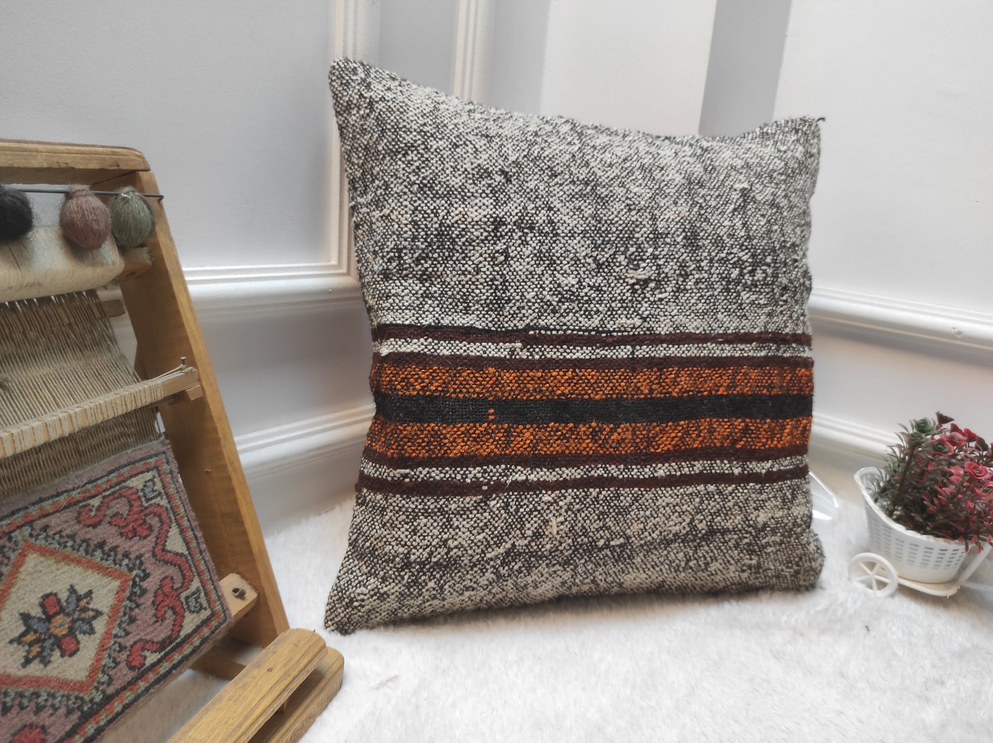 Handmade Kilim Pillow Cover: Upcycled Woven Rug, 18x18