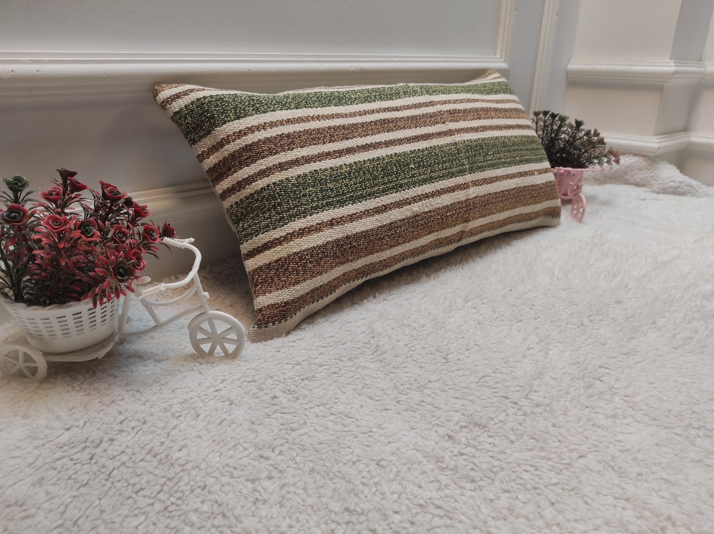 Handmade Kilim Lumbar Pillow Cover: Upcycled Woven Rug, 12x24 inch