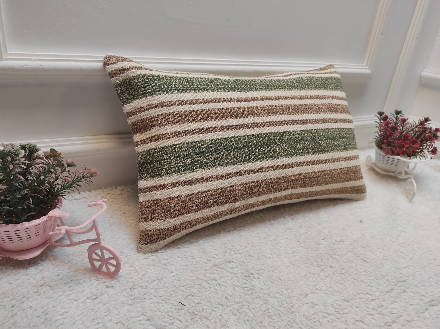 Handwoven Kilim Pillow Cover: Upcycled Tribal Rug, 12x20