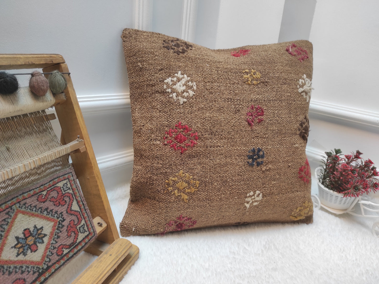 Handmade Kilim Pillow Cover: Upcycled Turkish Rug Pillow, 18x18 inch