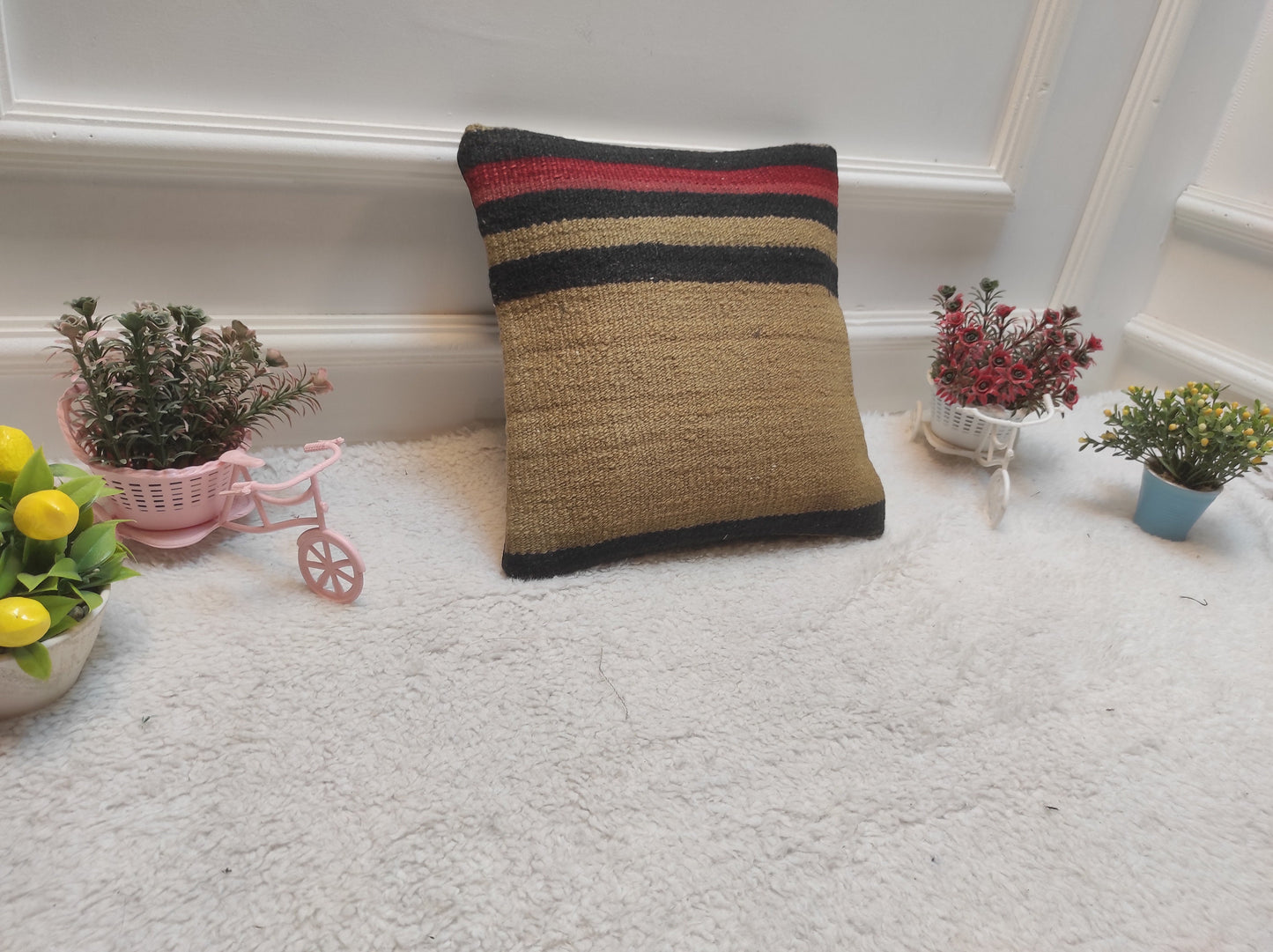 Handmade Kilim Pillow Cover: Upcycled Turkish Woven Rug, 12x12