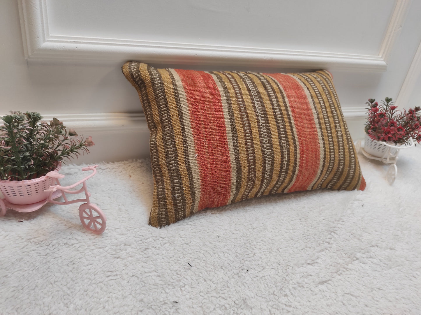 Handmade Kilim Pillow Cover: Upcycled Turkish Rug, 12x20