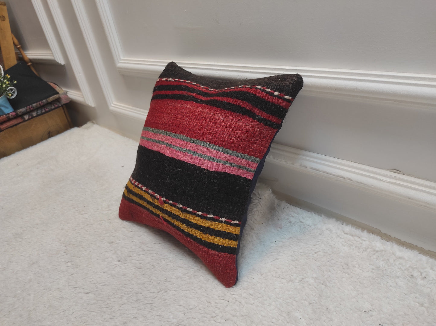 Handmade Kilim Pillow Cover: Upcycled Woven Rug, Bohemian Decor (12 x 12 Inc)