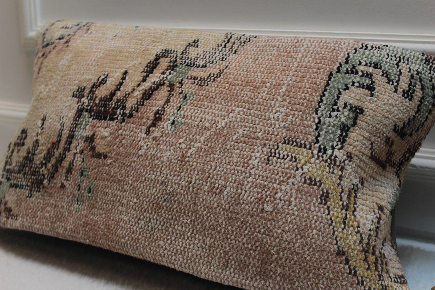Handmade Kilim Lumbar Pillow Cover: Pink Bohemian Decor (12x24 in)