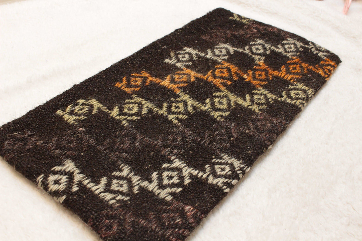 Handmade Kilim Lumbar Pillow Cover: Brown Woven Rug, 12x24