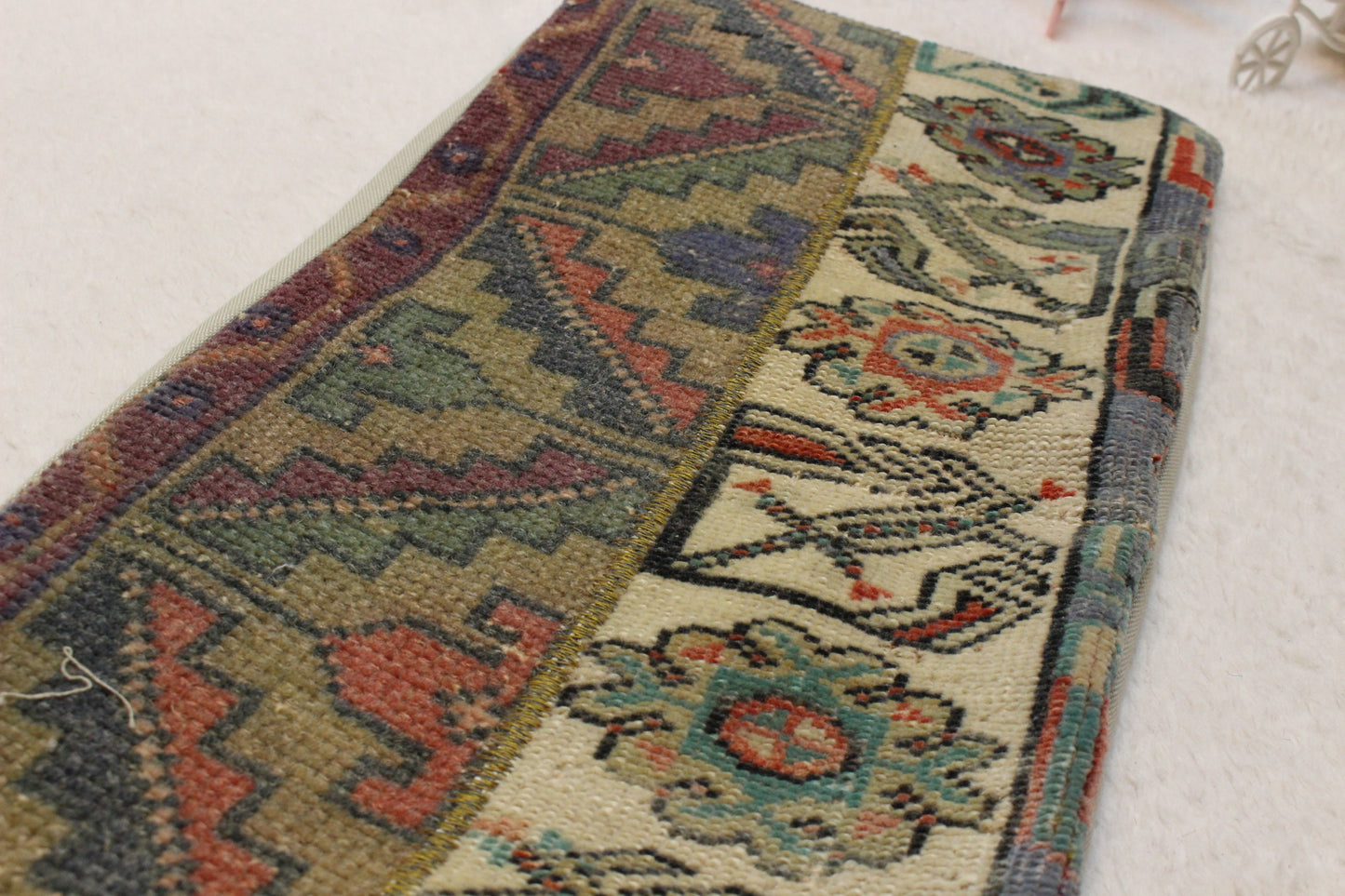 Handmade Kilim Pillow Cover: Upcycled Wool Lumbar Cushion (12x24 inc)