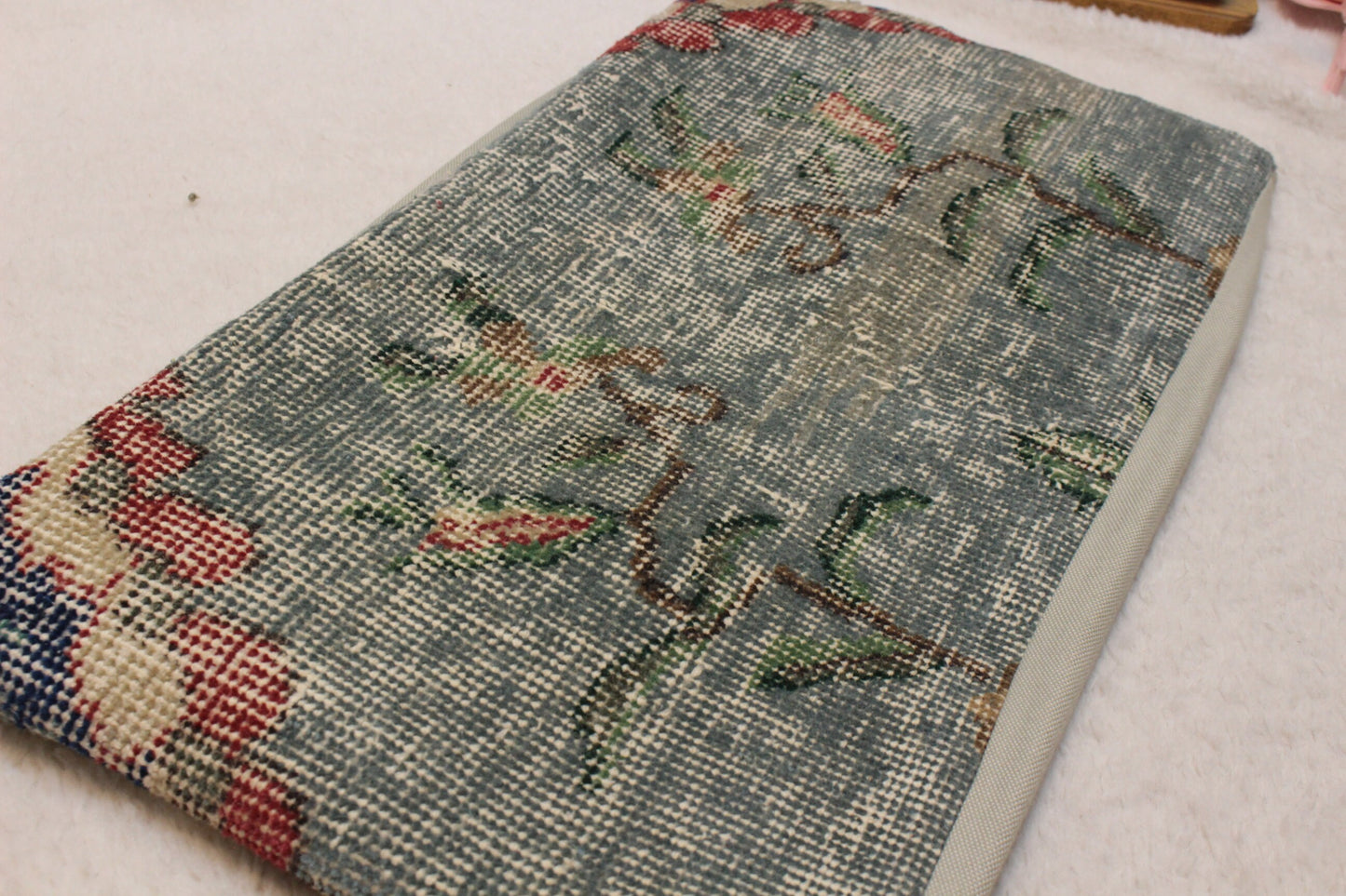 Handwoven Green Kilim Lumbar Pillow Cover: Rustic Ethnic Decor (12x24)
