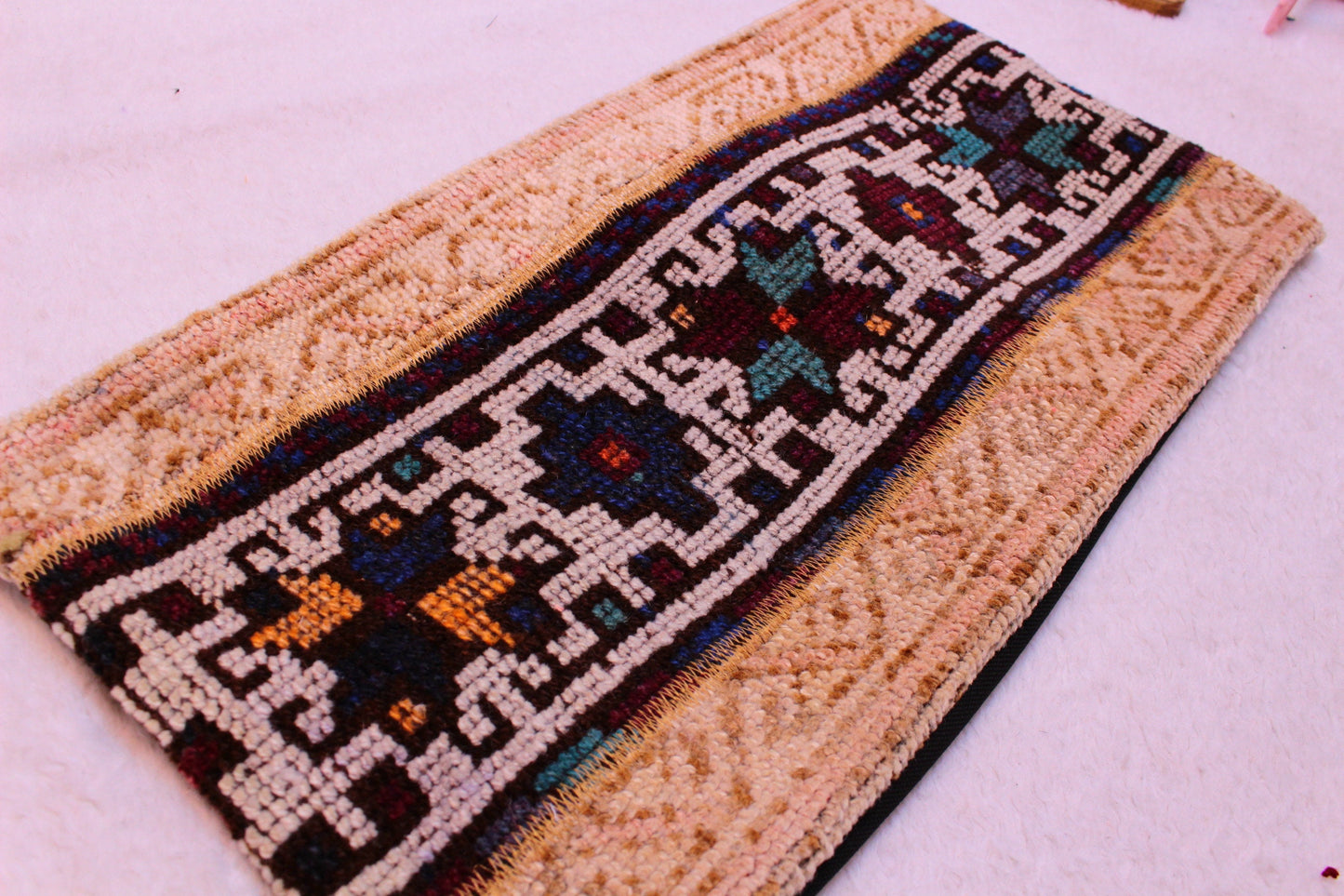 Boho Rug Pillow Cover: 12x24 inch, Upcycled Turkish Wool Kilim
