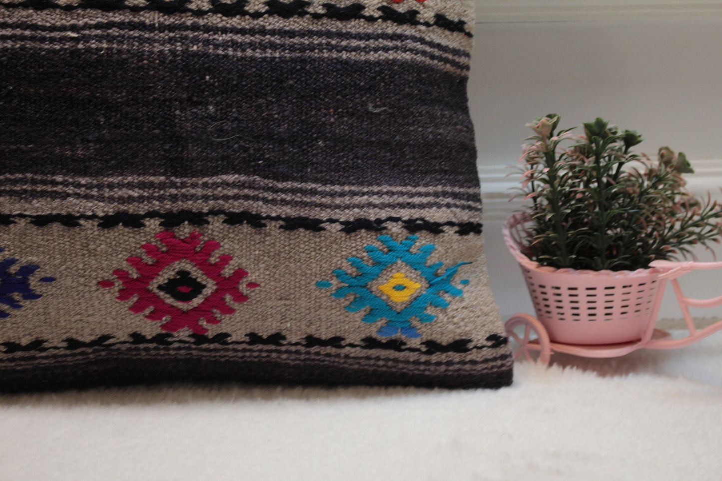 Handmade Kilim Pillow Cover (16x16 inc): Upcycled Wool Ethnic Decor