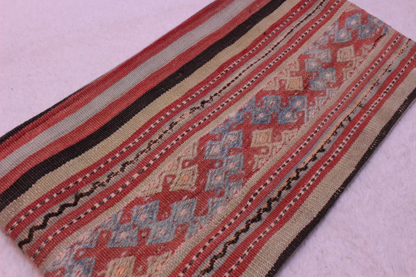 Turkish Kilim Lumbar Pillow Cover: Boho Organic Wool (12x24 inc)