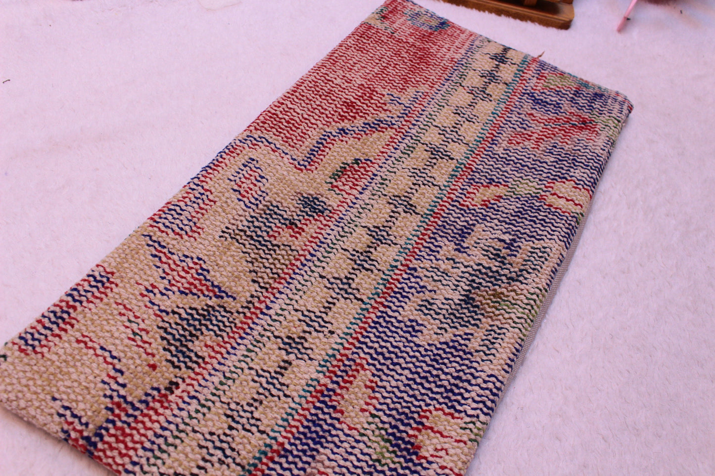 Vintage Anatolian Kilim Pillow Cover: Handmade Wool Lumbar Pillow (12x24 inc)