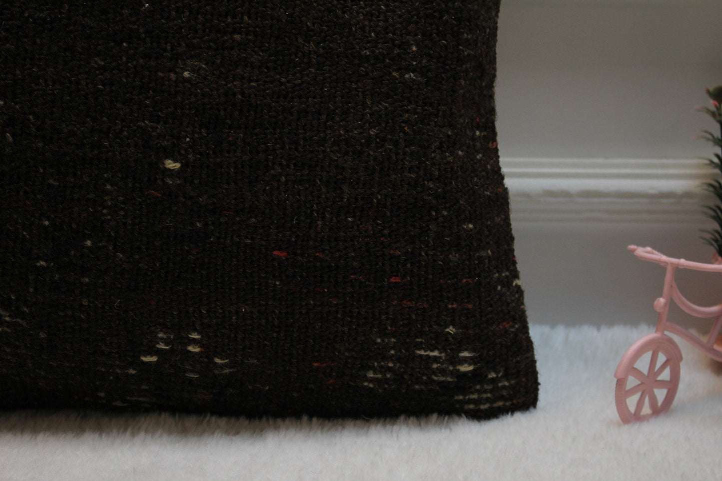 Handmade Kilim Pillow Cover: Upcycled Turkish Woven Rug, Brown 16x16 Square