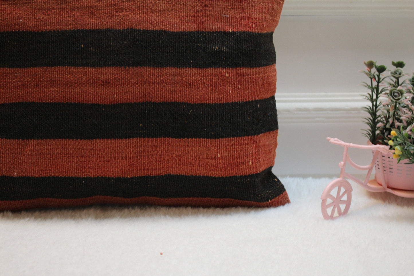 Handmade Kilim Pillow Cover: Striped Woven Rug, 16x16 inc