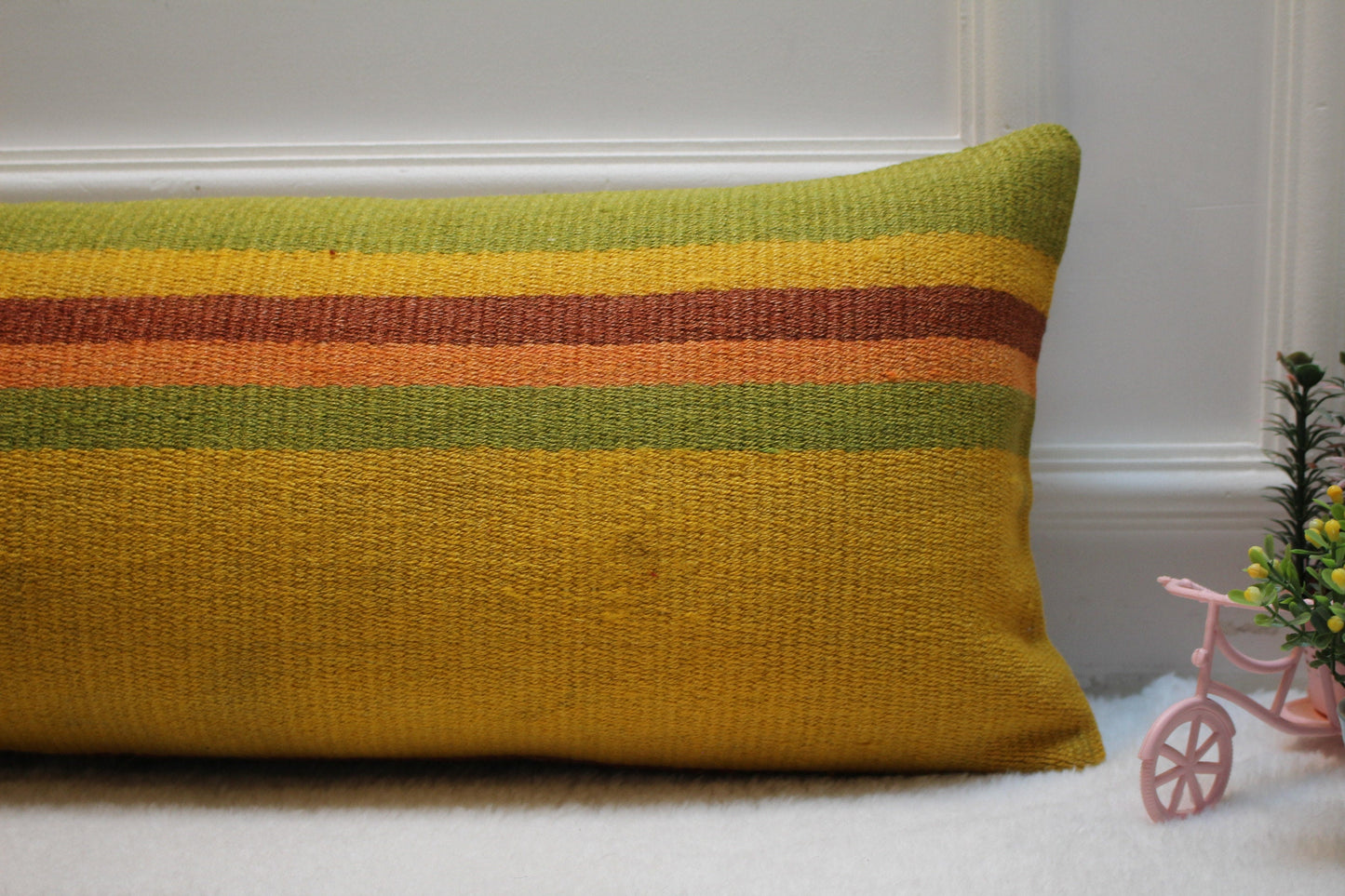 Geometric Kilim Pillow Cover: Upcycled Vintage Rug, 12x36 inch