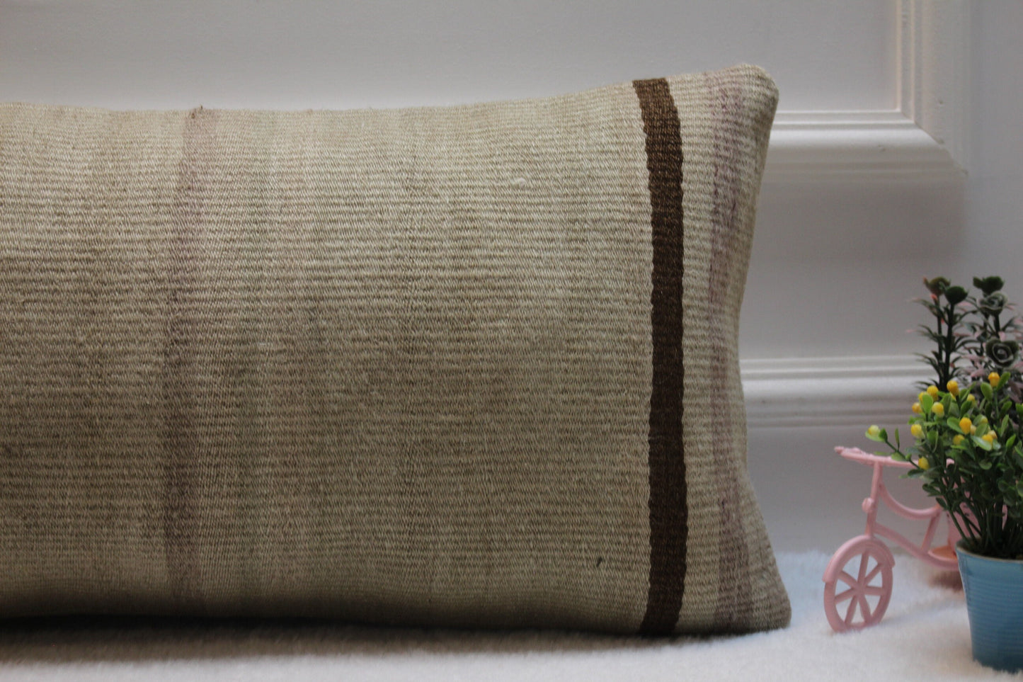 Vintage Turkish Kilim Pillow: Handmade Lumbar Throw Pillow (12x24 in)
