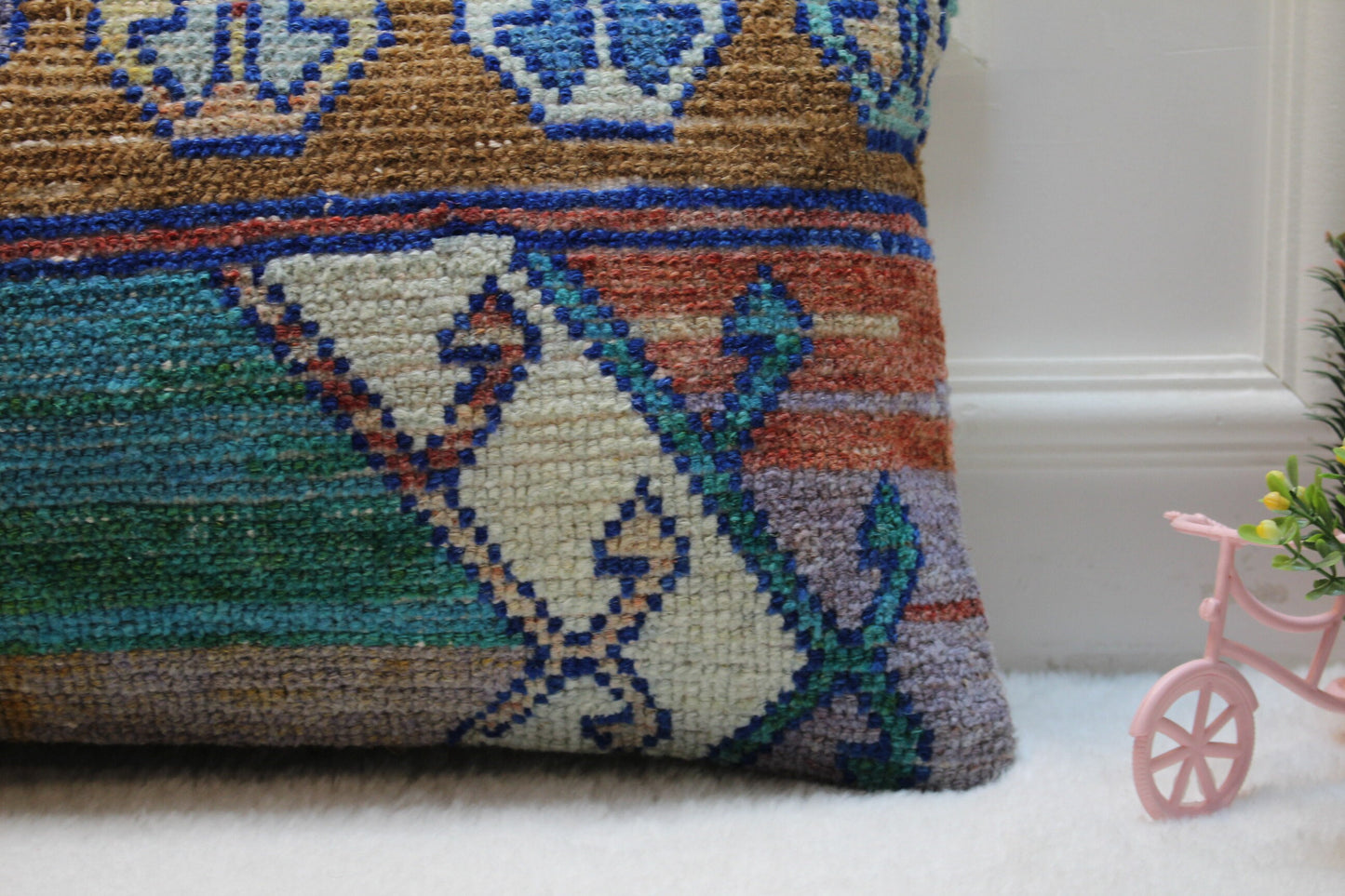 Handmade Lumbar Kilim Pillow Cover: Upcycled Rug, 12x36 inch