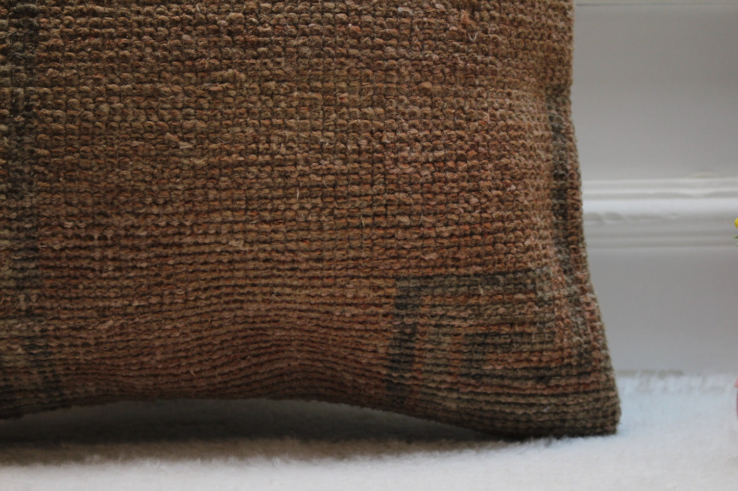 Handmade Kilim Pillow Cover: Upcycled Woven Wool Rug, Bohemian Decor (16x16 in)