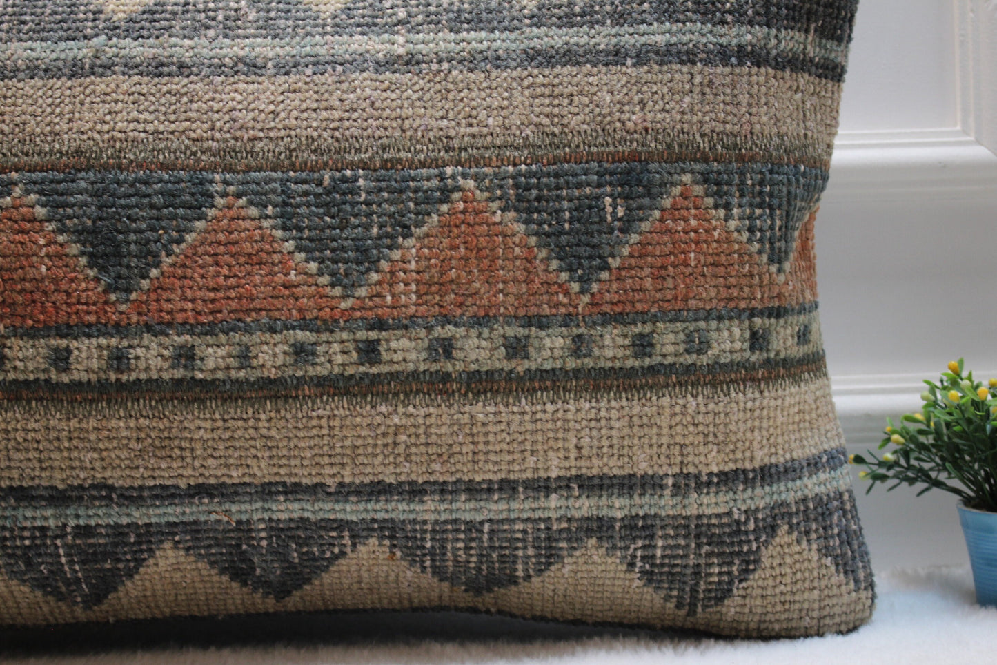 Handmade Turkish Rug Lumbar Pillow: Patchwork Boho Cushion Cover (16x24 in)
