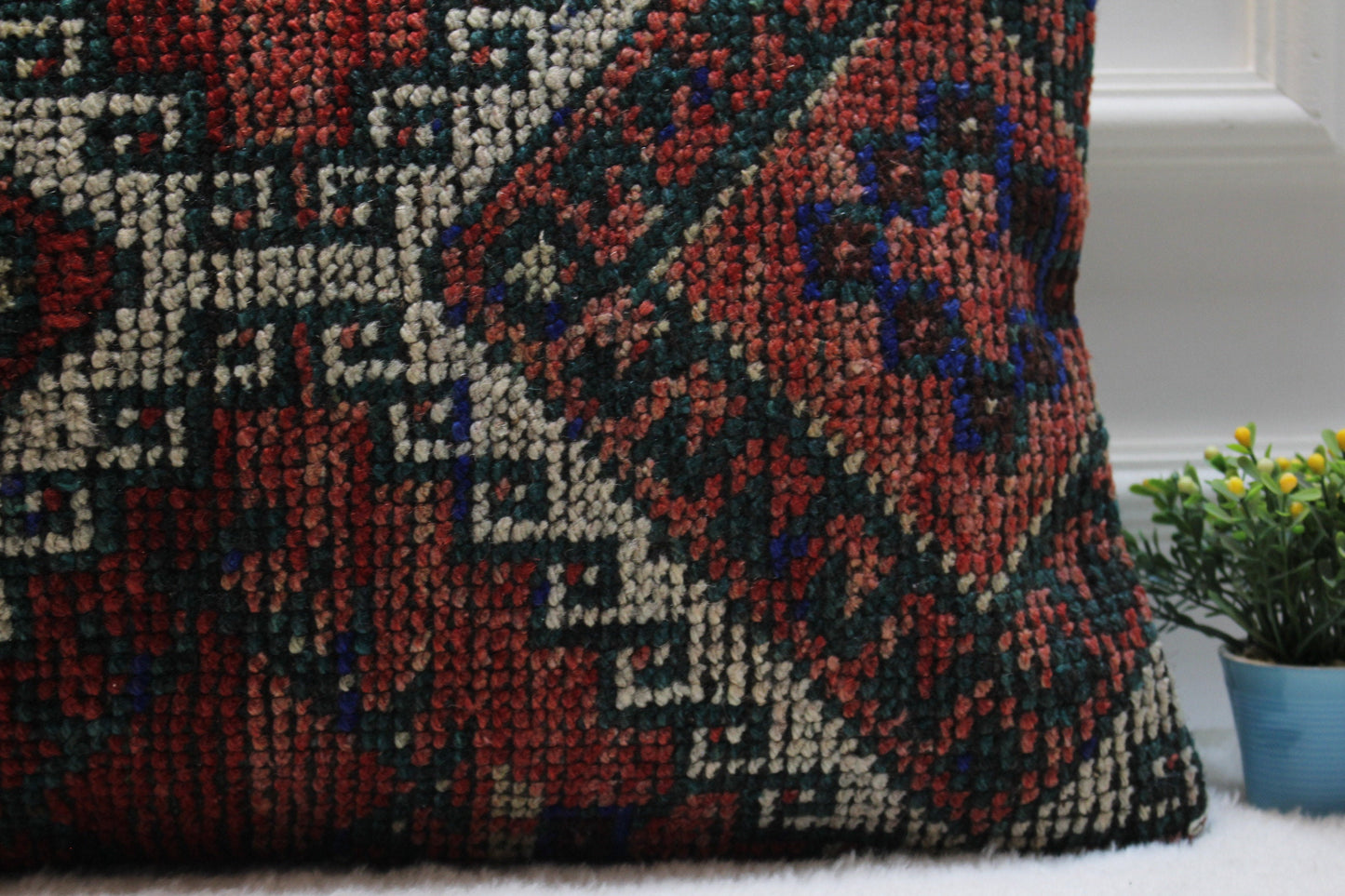 Vintage Turkish Rug Lumbar Pillow Cover: 16x24 Red Beige Kilim Pillow