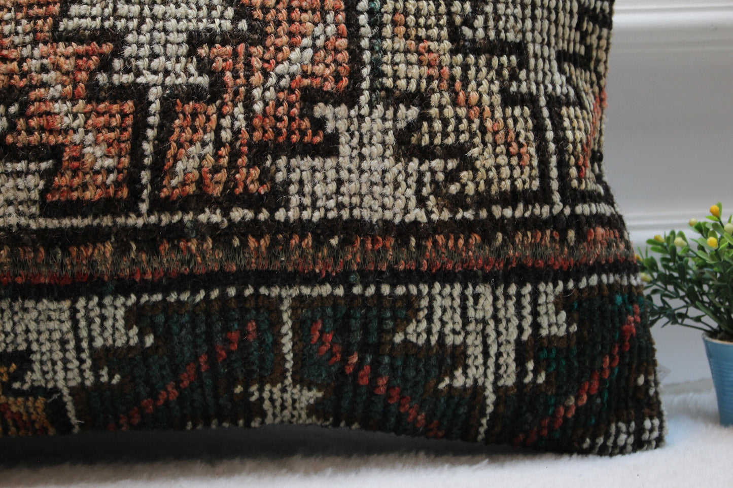 Handmade Kilim Lumbar Pillow Cover: Upcycled Woven Rug, Boho Decor (16x24 in)