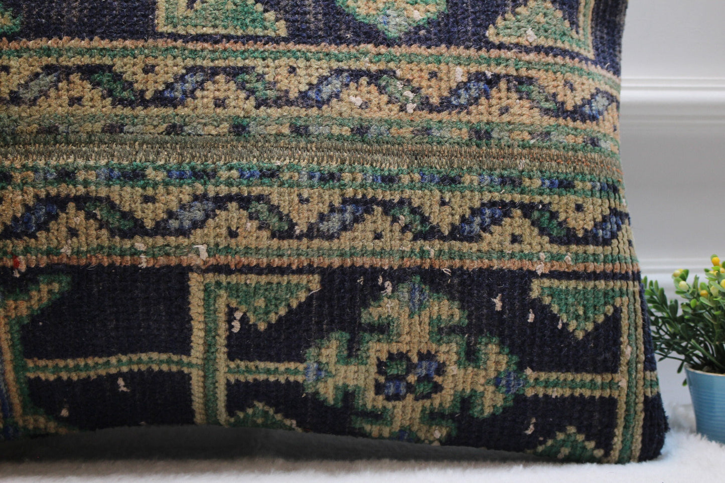 Vintage Turkish Rug Pillow: Handmade Boho Cushion Cover (16x24 in)