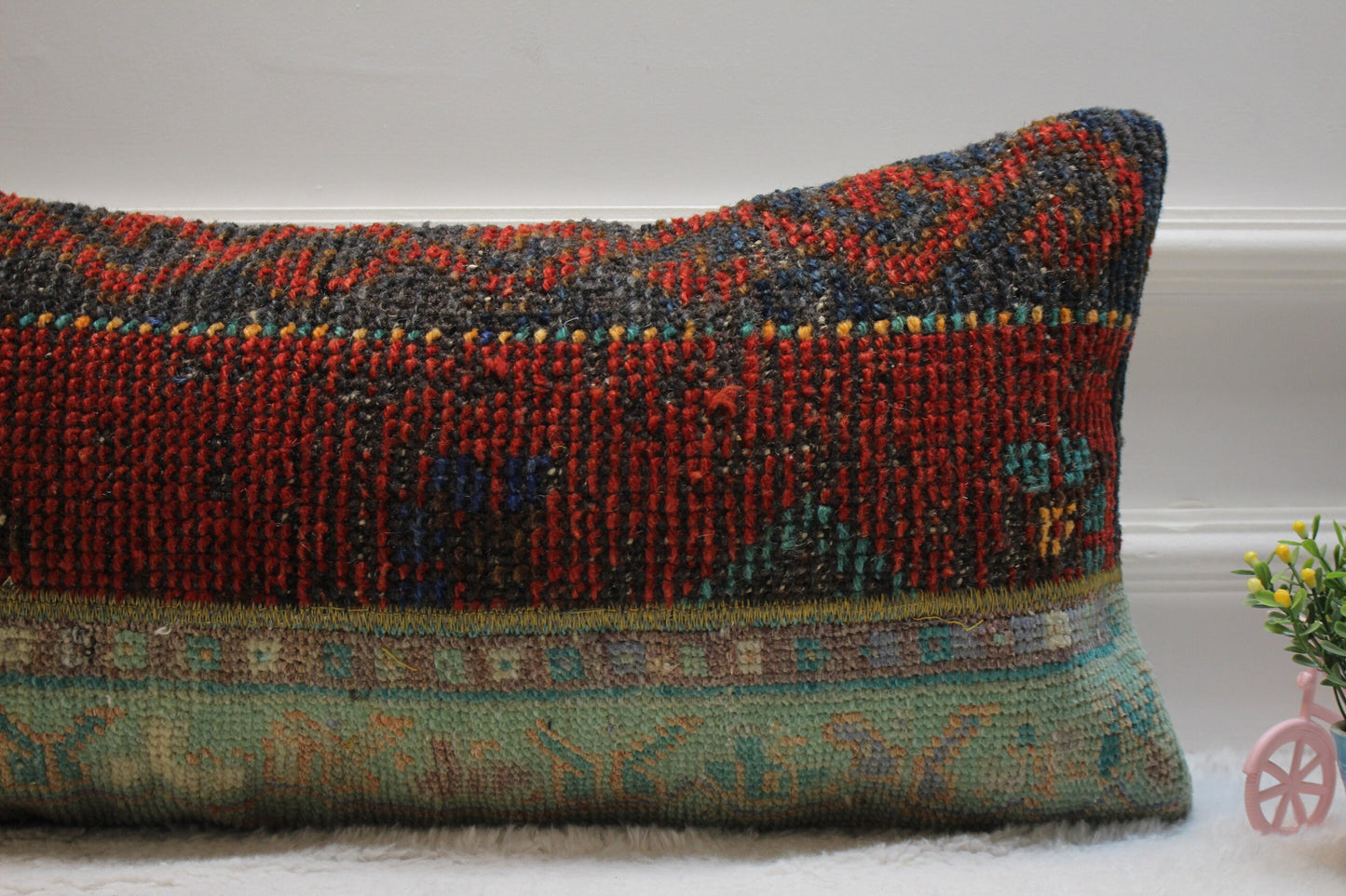 Patchwork Rug Lumbar Pillow Cover: Vintage Turkish Kilim, 12x24 inch