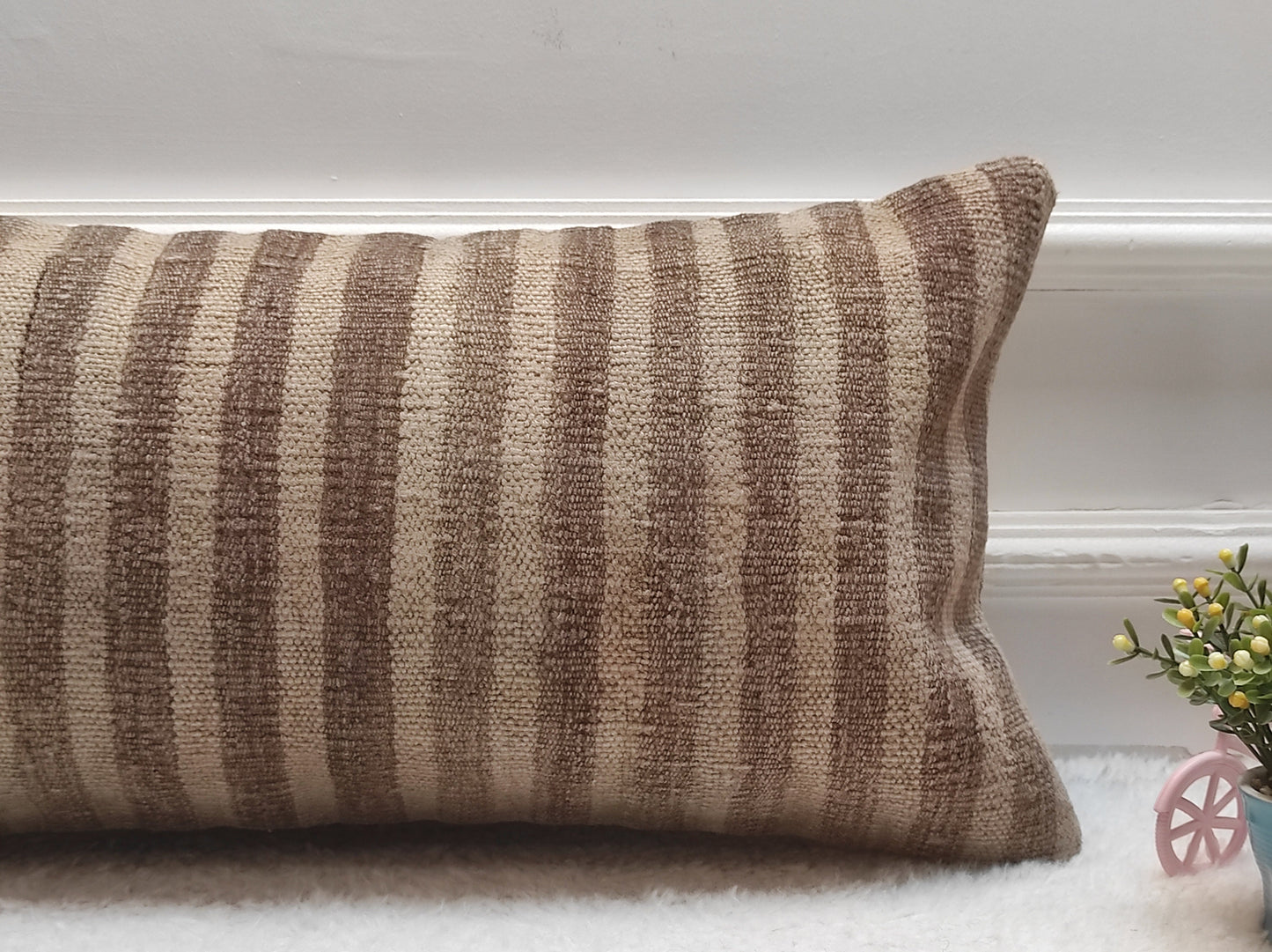 Striped Kilim Lumbar Pillow Cover: Vintage Woven Rug, 12x24 inch