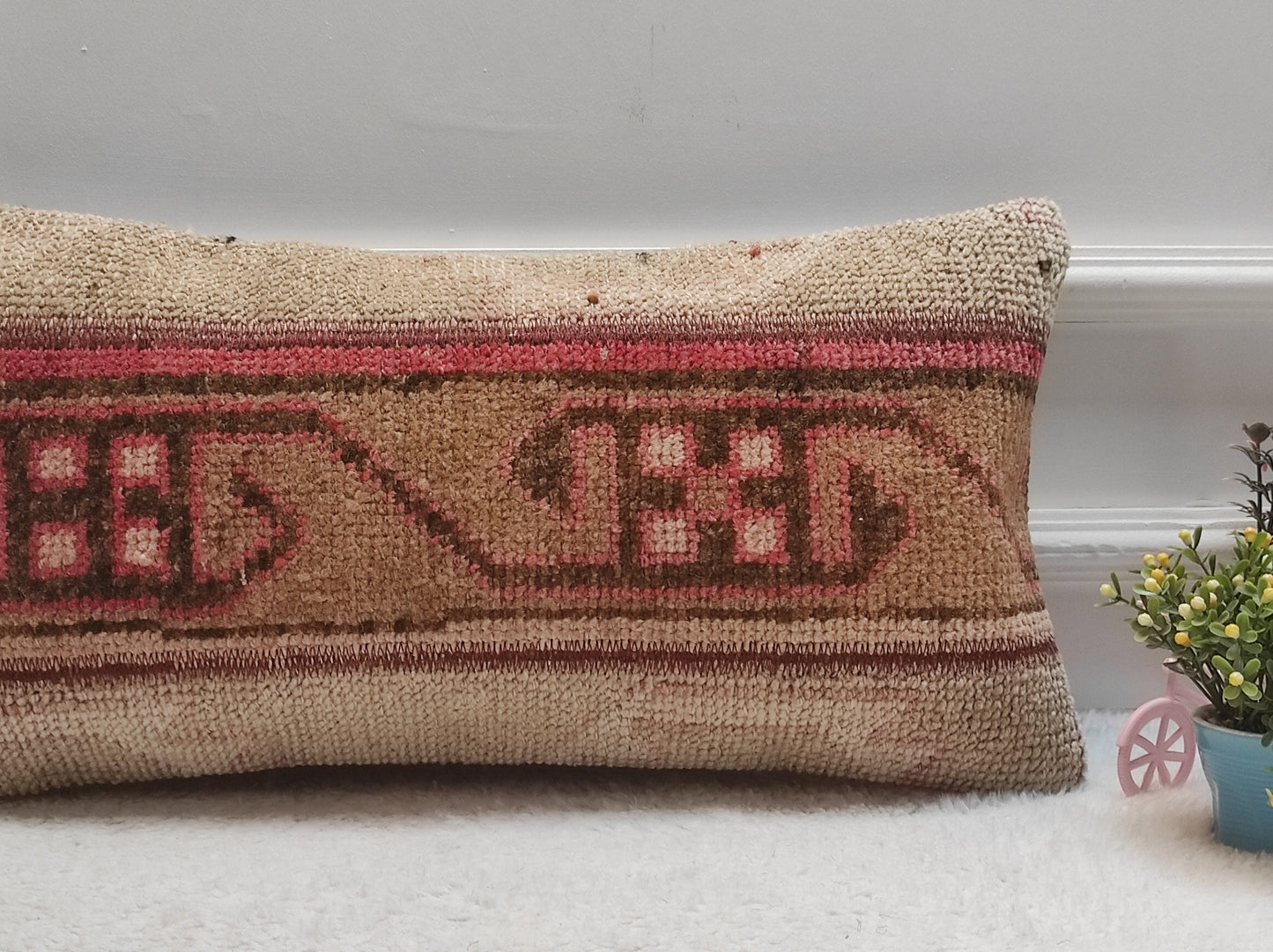 Handmade Turkish Rug Pillow: Vintage Woven Lumbar Cushion (12x24 in)