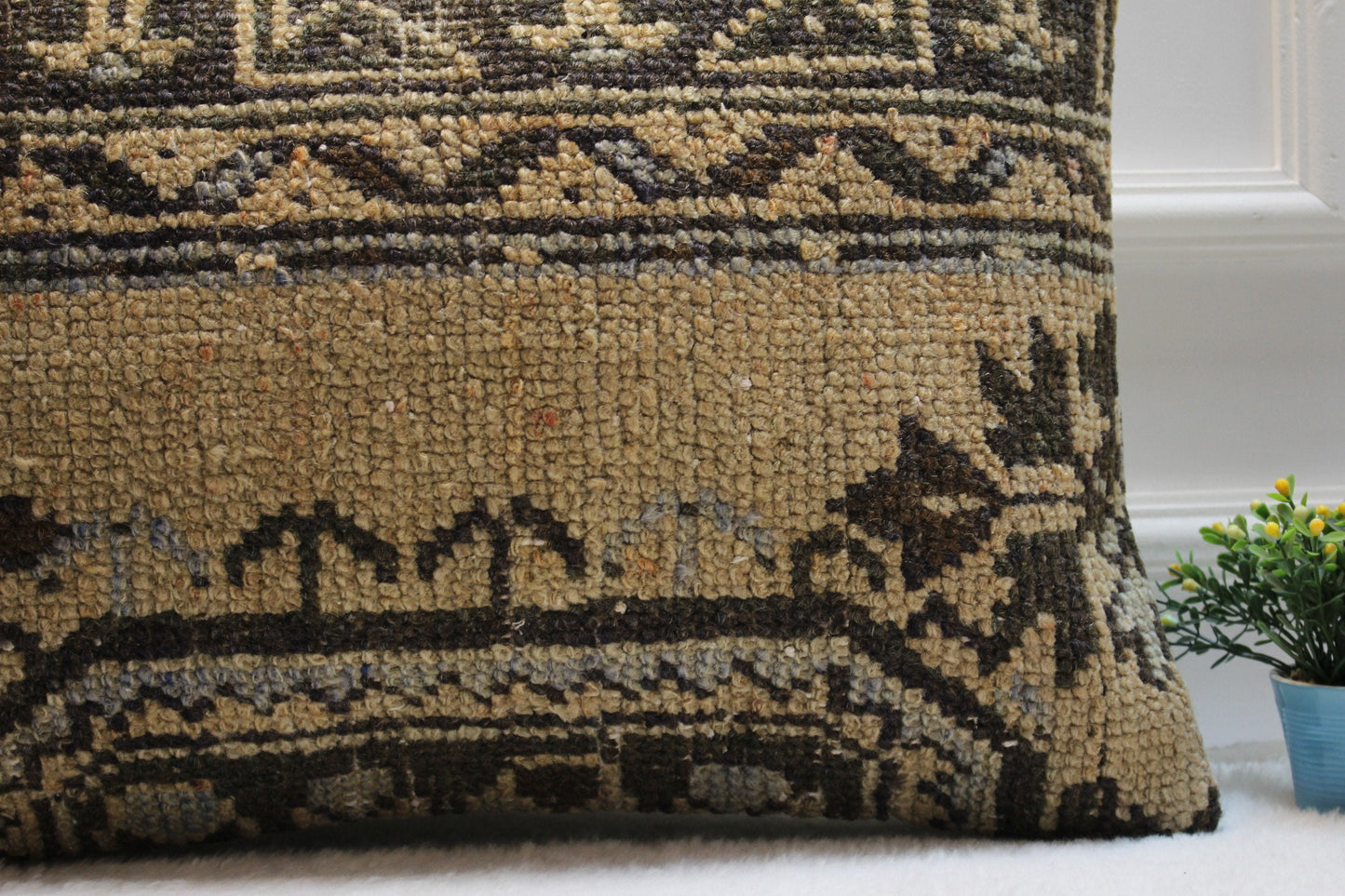 Handmade Kilim Pillow Cover: Upcycled Woven Rug, Brown & Black (16x24 in)