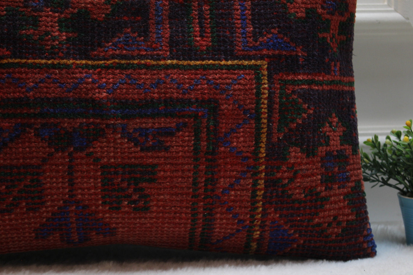 Handmade Red Kilim Pillow Cover: Upcycled Woven Rug, Boho Home Decor (16x24 inc)