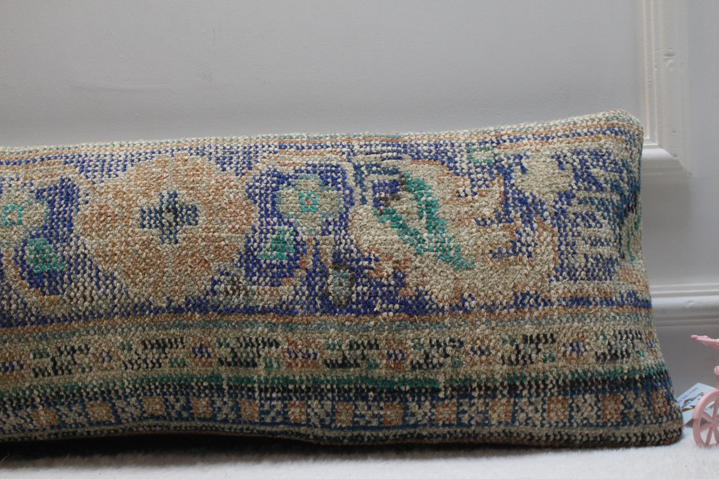 Handmade Kilim Lumbar Pillow Cover: Upcycled Woven Rug, 12x36 in