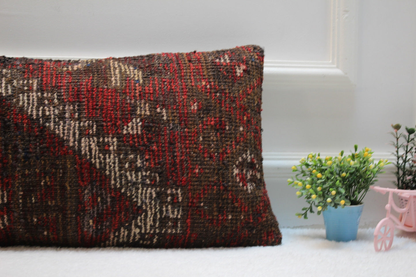 Handmade Wool Kilim Pillow Cover: Striped Bohemian Decor (12x24 inc)