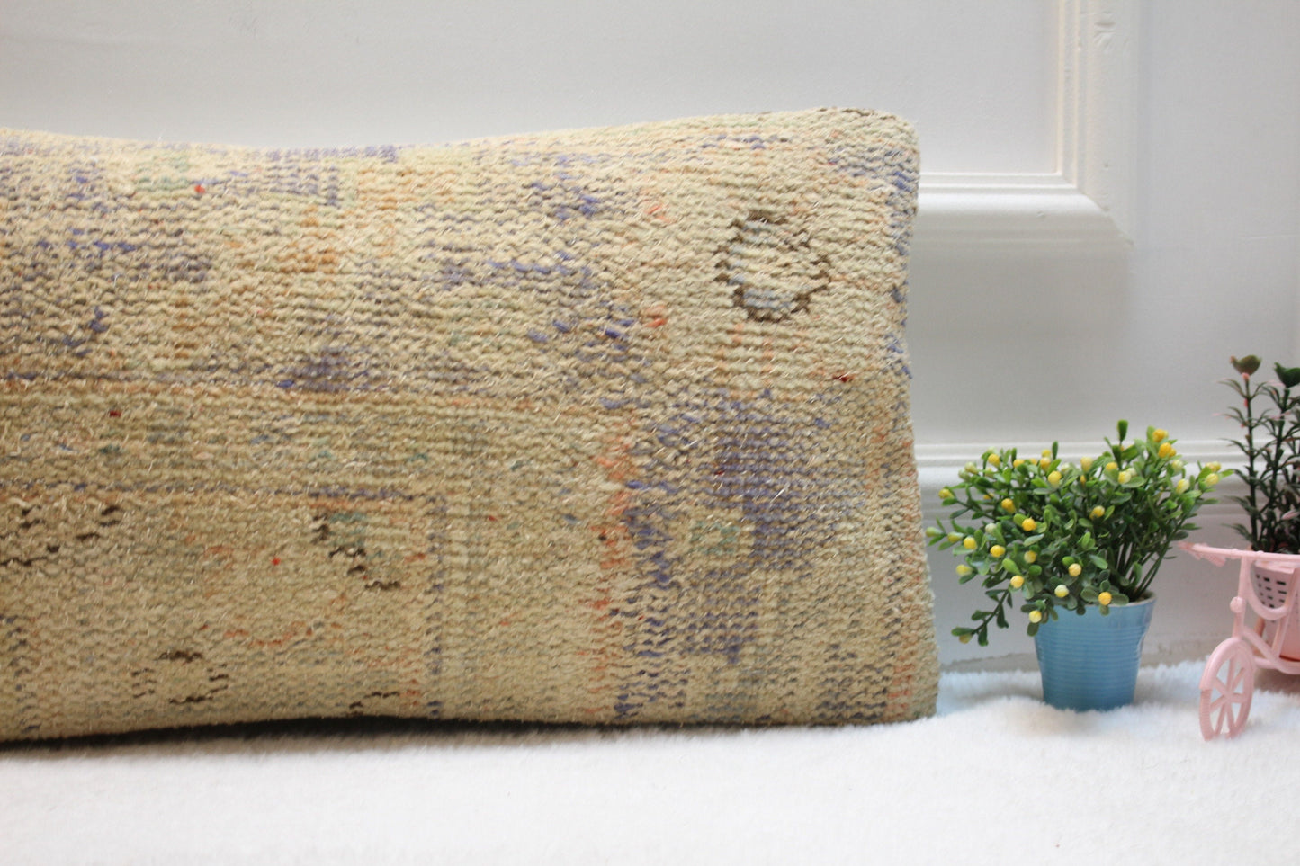 Handmade Kilim Lumbar Pillow Cover: Upcycled Woven Rug, Boho Decor (12x24)