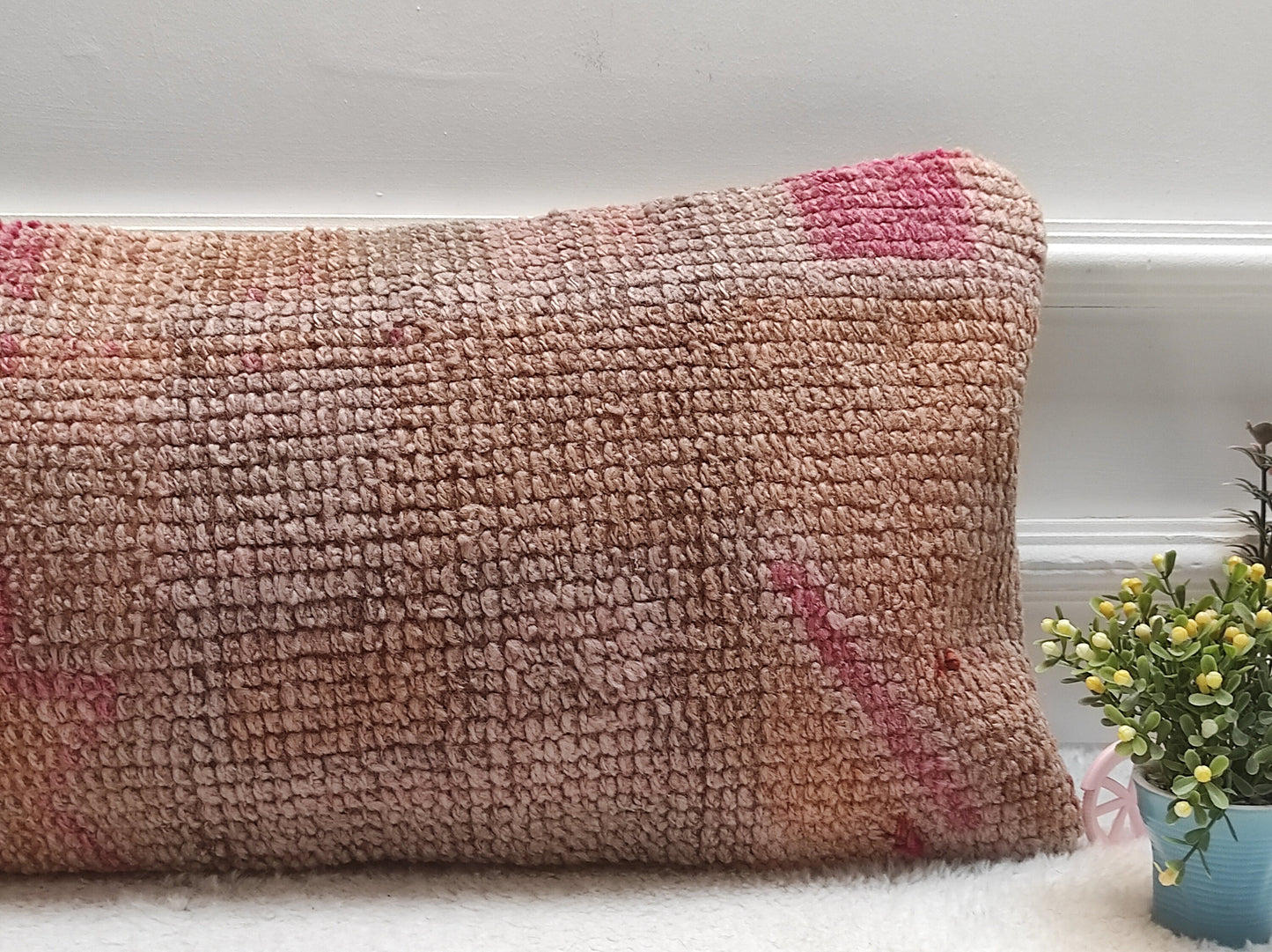 Handmade Kilim Pillow Cover (12x24 in): Upcycled Woven Rug, Boho Decor