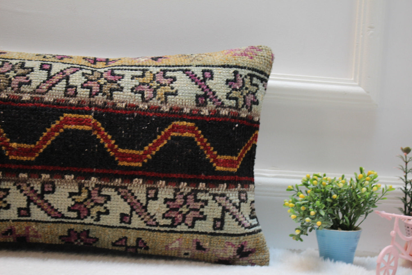 Handmade Turkish Kilim Lumbar Pillow Cover 12x24: Boho Decor