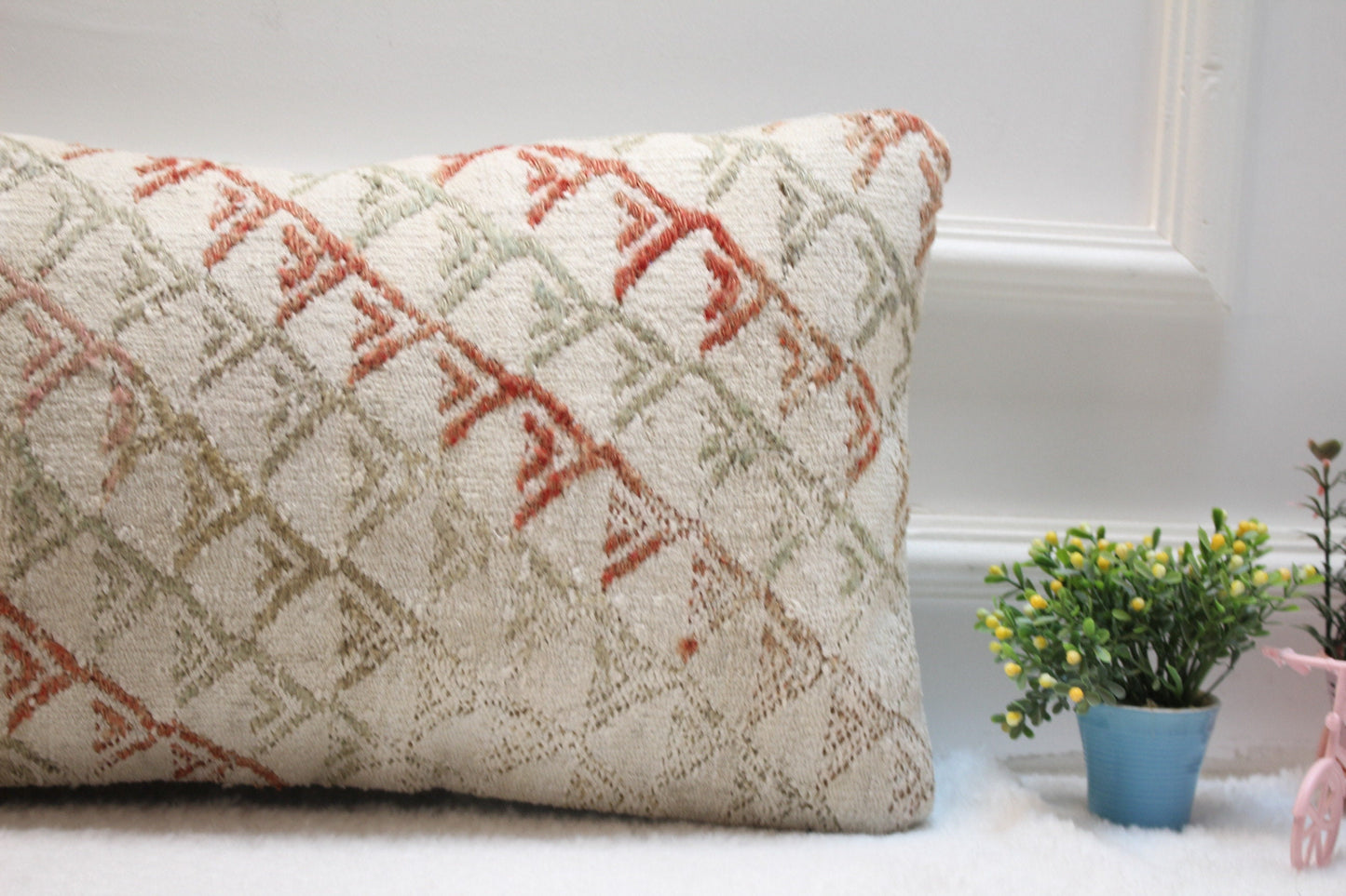 Handmade Kilim Pillow Cover – Organic Wool Turkish Rug Cushion, 12x24 Inch