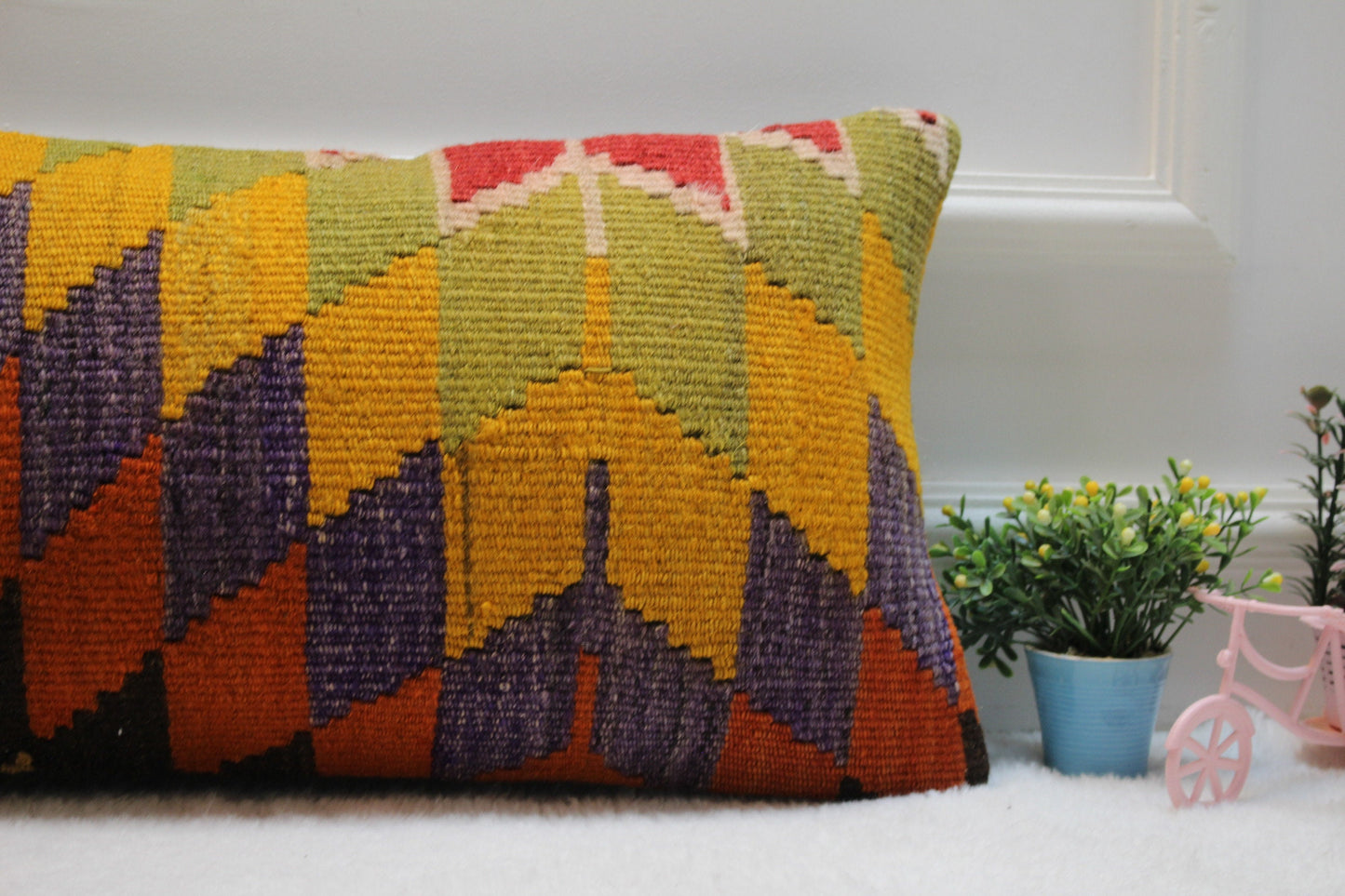 Handmade Kilim Lumbar Pillow Cover: Boho Decor, 12x24 inch