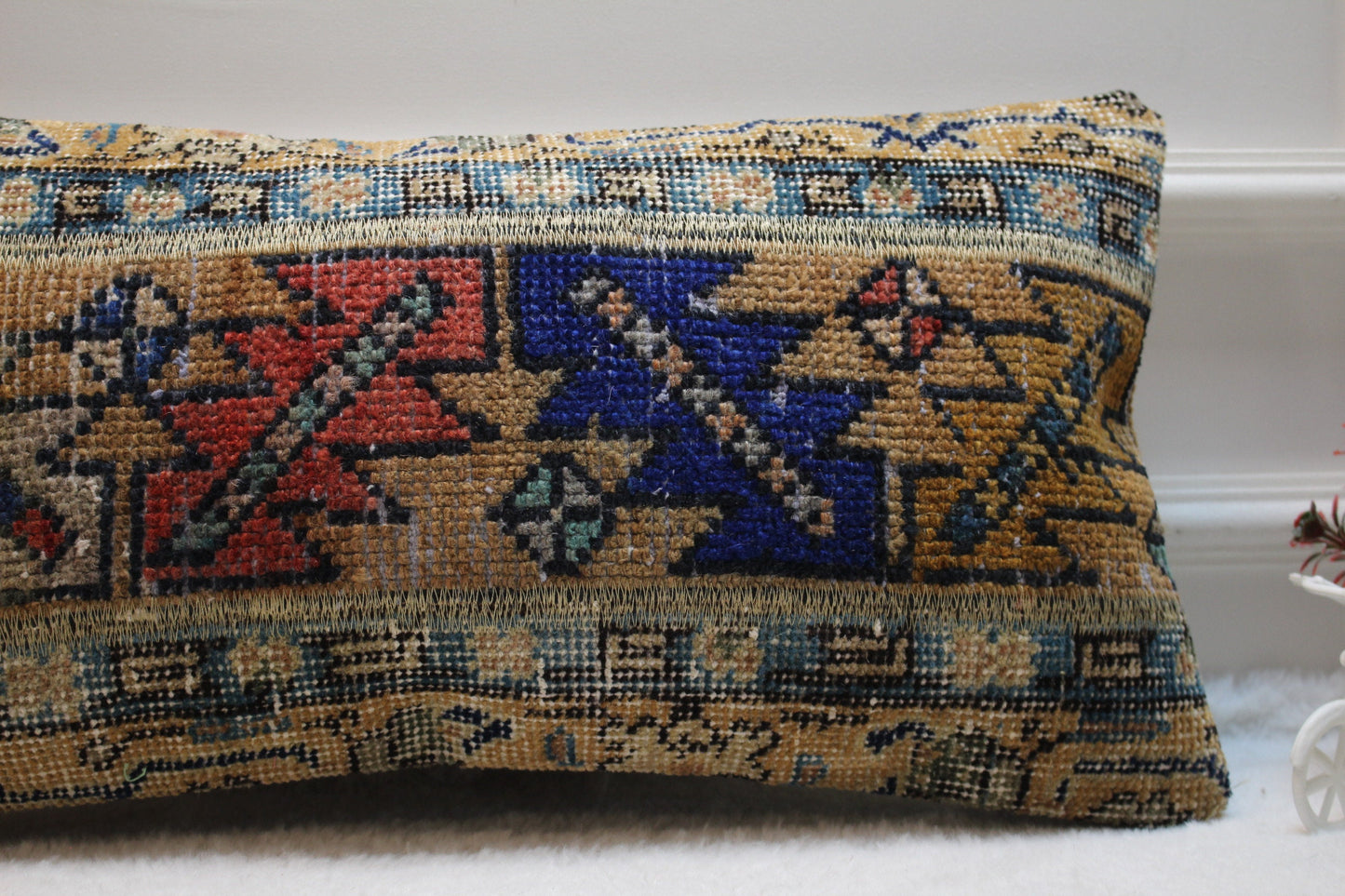 Handmade Kilim Pillow Cover: Upcycled Woven Rug, Ethnic Decor (12x24 inc)
