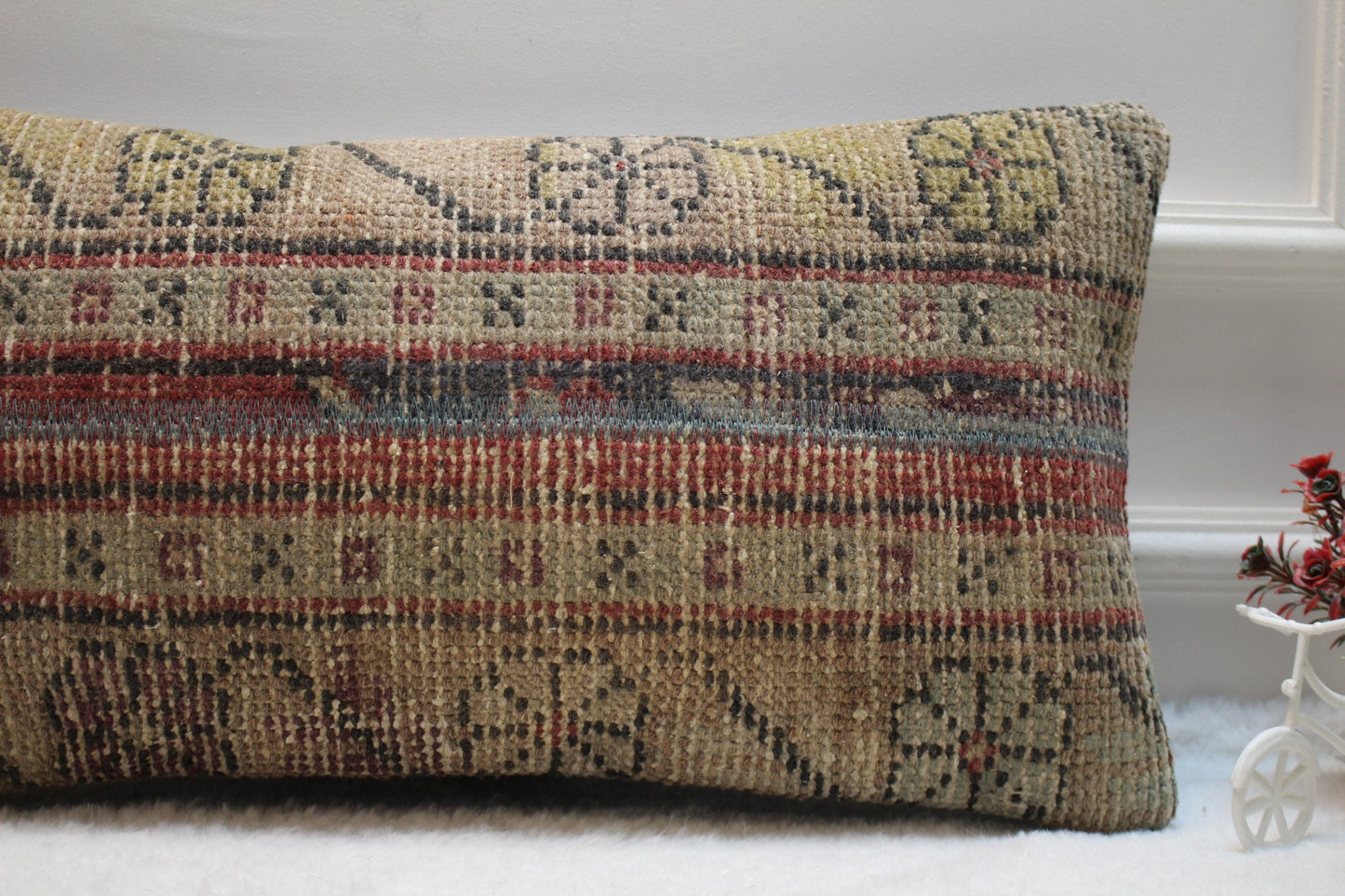 Handmade Kilim Pillow Cover: Vintage Anatolian Rug Pillow (12x24)