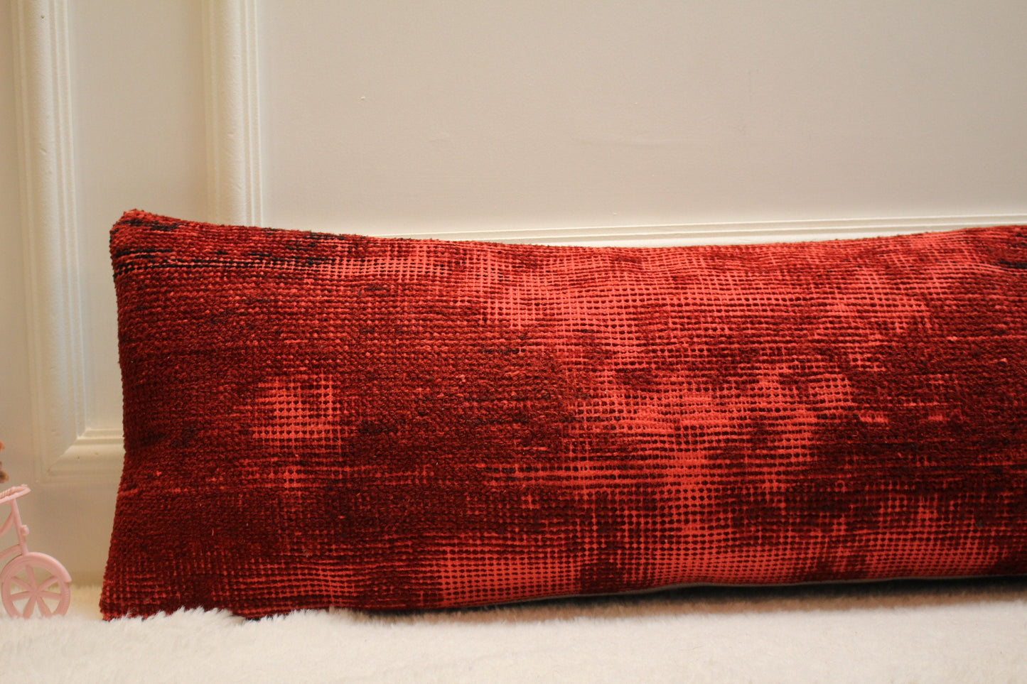 Handmade Red Kilim Lumbar Pillow Cover: Turkish Rug Pillow (12x36 in)