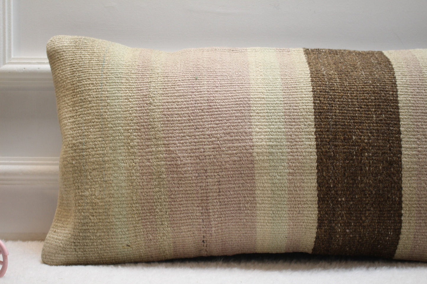 Striped Kilim Pillow Cover 12x24: Organic Wool Lumbar Pillow