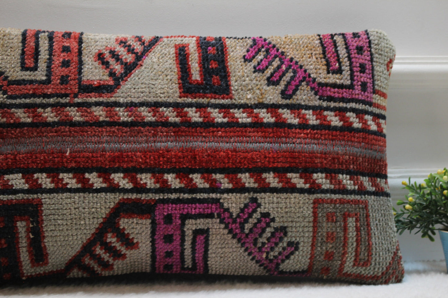 12x24 inc Turkish Rug Lumbar Pillow Cover: Upcycled Kilim Pillow