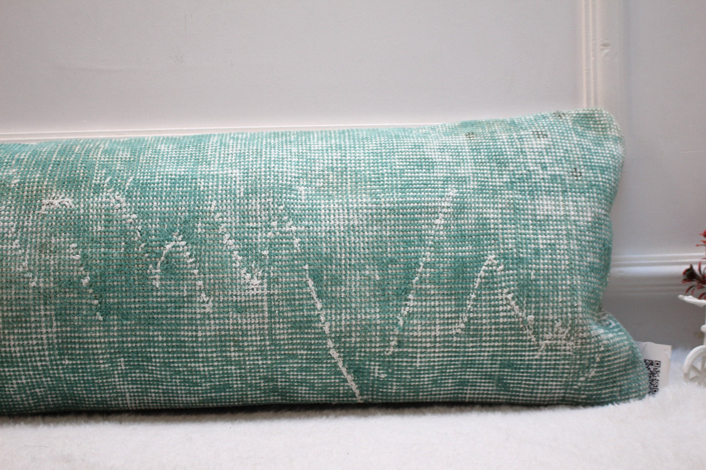 Vintage Turkish Rug Pillow Cover: Upcycled Organic Wool Lumbar Cushion (12x36 inc.)