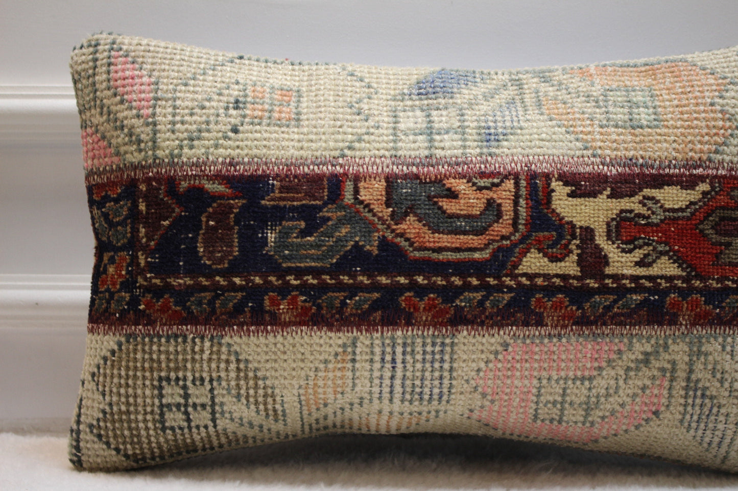 Handmade Kilim Pillow Cover: Upcycled Woven Rug, 12x20 inch