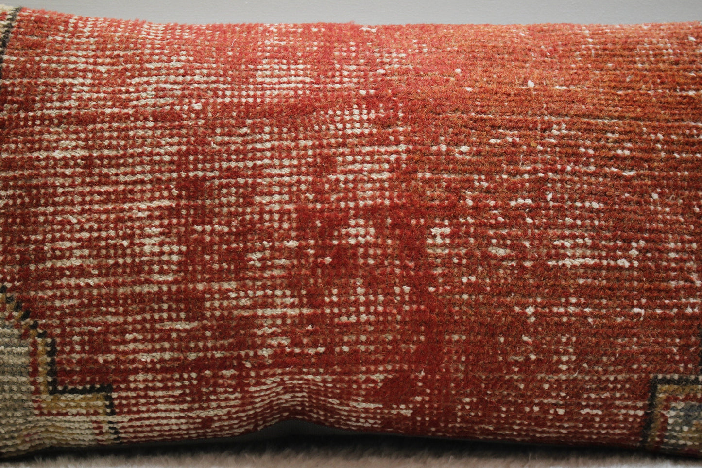 Handmade Kilim Pillow Cover: Vintage Wool Rug, Red Beige (12x24 inc)