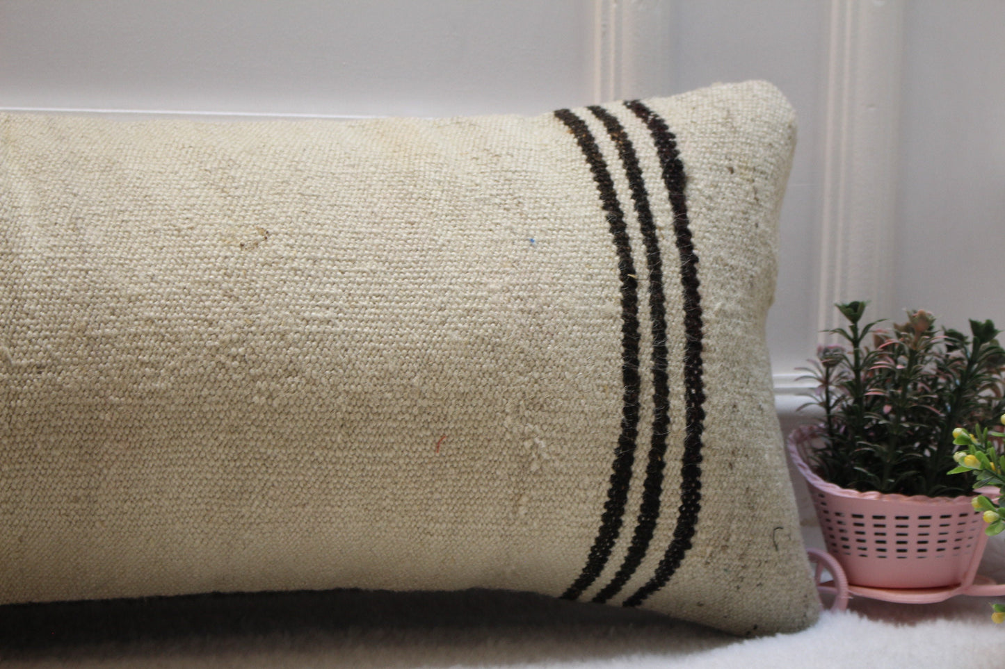 Handmade Kilim Lumbar Pillow Cover: Boho Home Decor (12x36 inc)